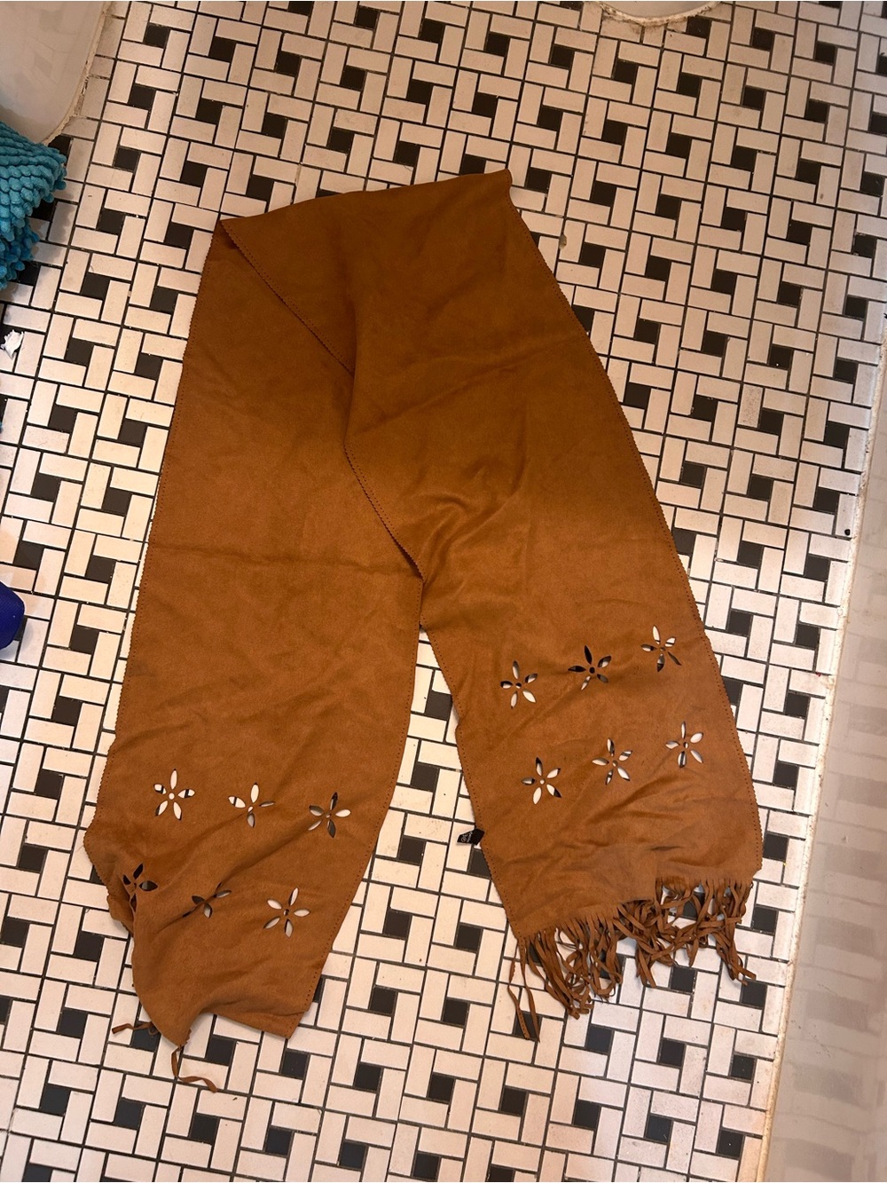 Faux suede cut out scarf